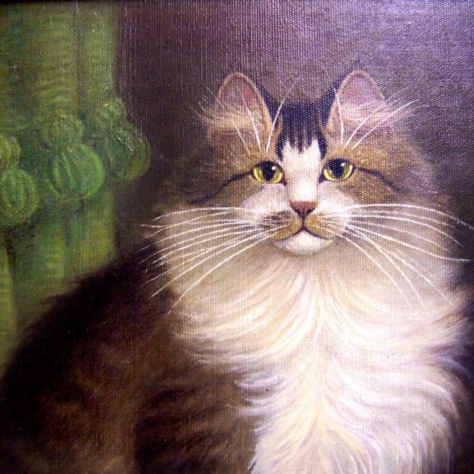 Cat painting by Percy Sanborn. Oil on canvas
